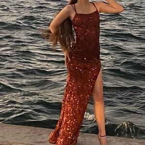 Sequin Maxi Dress in Deep Red